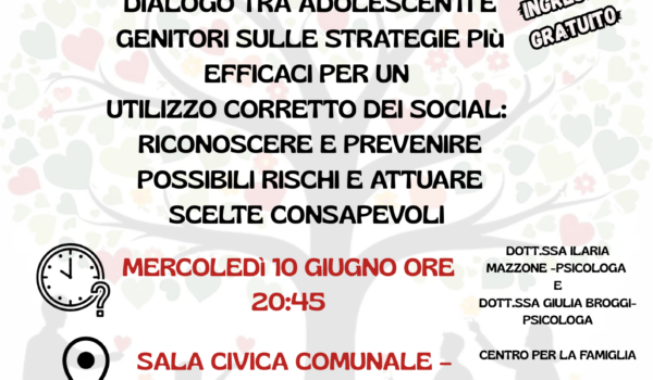 CENTRO PER LA FAMIGLIA -PREVENZIONE  ITINERANTE – GIOVANI IPERCONNESSI- MENAGGIO E SAN BARTOLOMEO